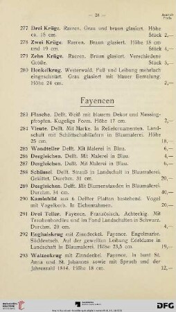 Fayencen (Nr. 283-304)