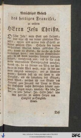 Andächtiges Gebeth des heiligen Francisci zu unserm Herrn Jesu Christo.