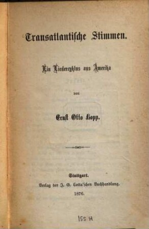 Transatlantische Stimmen : ein Liedercyklus aus Amerika