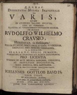 Dissertatio Medica Inauguralis De Varis
