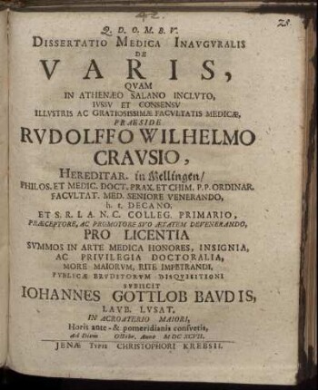 Dissertatio Medica Inauguralis De Varis