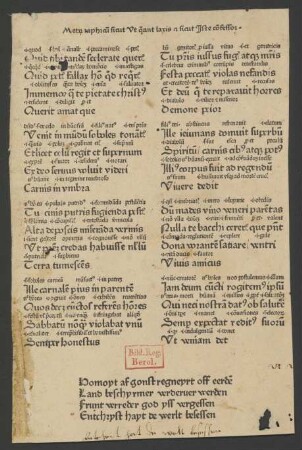 Carmen sapphicum de passione Christi (Walther: Carmina 15932). M. deutscher Moralisation in Versen