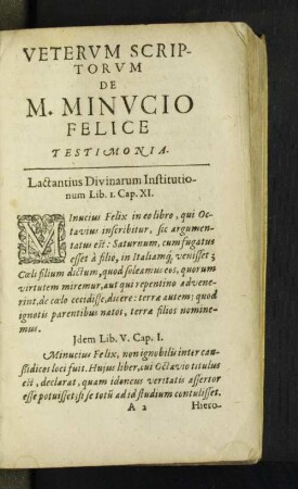 Vetervm Scriptorvm De M. Minvcio Felice Testimonia.