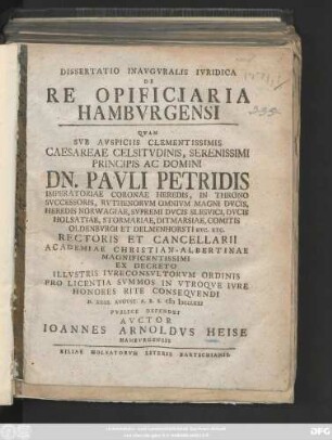 Dissertatio Inavgvralis Ivridica De Re Opificiaria Hambvrgensi