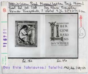 Berlin, Staatsbibliothek: Cod. Theol. Lat. fol. 260, Sogenanntes Clever Evangeliar, fol. 15b und 17a, Evangelist Matthäus
