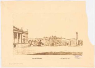Umgestaltung der Straße Unter den Linden, Berlin: Perspektivische Ansicht Friedrichsforum, Nationalsäule