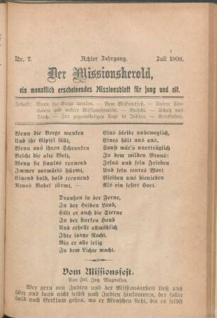 Nr. 7. Achter Jahrgang. Juli 1908.