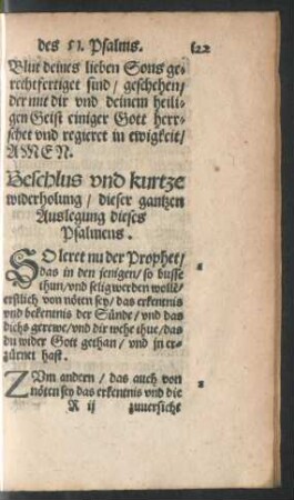 Beschlus und kurtze widerholung/ dieser gantzen Auslegung dieses Psalmens.