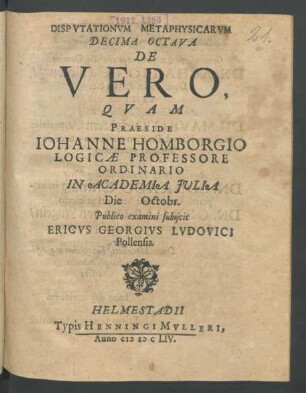 Disputationum Metaphysicarum Decima Sexta De Vero