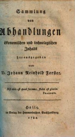 Sammlung von Abhandlungen ökonomischen und technologischen Inhalts