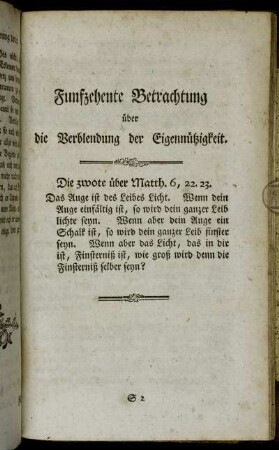 Funfzehente Betrachtung über die Verblendung der Eigennützigkeit.