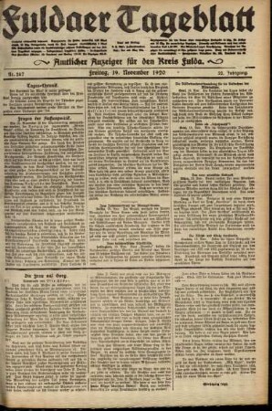 Ausgabe vom Freitag, den 19. November 1920.