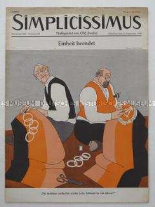 Satirezeitschrift "Simplicissimus" mit Titel-Karikatur auf die zeitweilige "deutsche Einheit" bei den Olympischen Spielen in Rom
