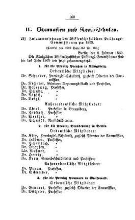 Zusammensetzung der Wissenschaftlichen Prüfungs-Commissionen pro 1869 : [III. Gymnasien und Realschulen]