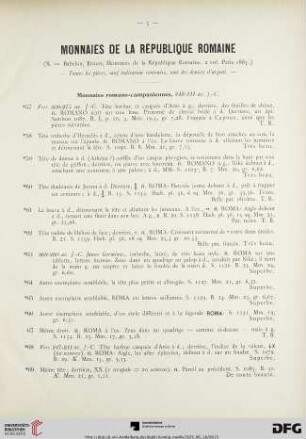 Monnaies de la République Romaine (Nr. 57-145)