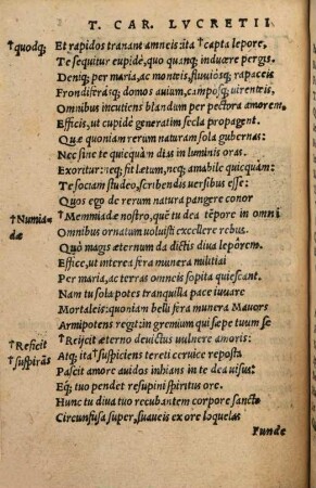 T. Lucretii Cari poetae, necminus philosophi vetustissimi De rerum natura : libri sex