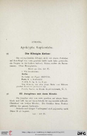 Anhang: Apokryphe Kupferstiche (Nr. 95 - 132)