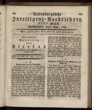 XXXII. Stück. Sonnabends: den 8. Aug., 1789.