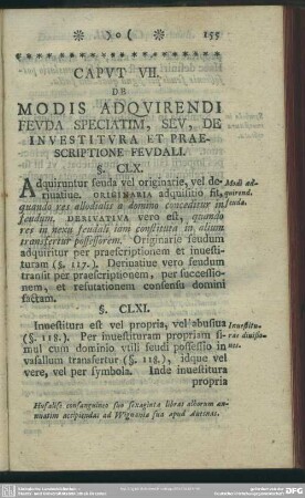 Caput VII. De Modis Adquirendi Feuda Speciatim, Seu, De Investitura Et Praescriptione Feudali