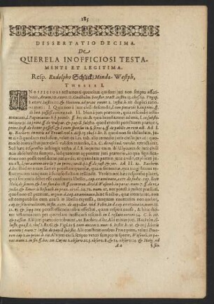 Dissertatio Decima. De Querela Inofficiosi Testamenti Et Legitima.