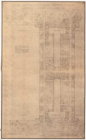 Gartenanlage Werksgelände Flugmotorenwerke Ostmark, Wien: Gestaltungsplan der Grünflächen, Ausschnitt aus der Bepflanzung 1:200