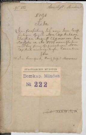 Nachlaßregelung des + Christian August Clamor von dem Bussche