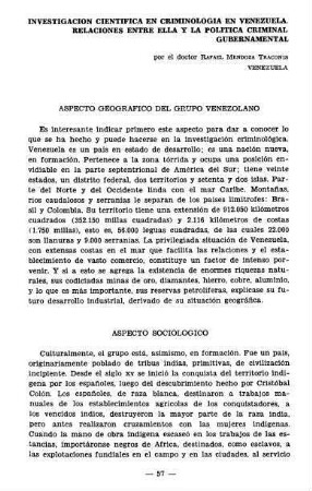 57-72, Investigacion cientifica en Criminologia en Venezuela. Relaciones entre ella y la politica criminal gubernamental