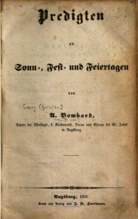 Predigten an Sonn-, Fest- und Feiertagen