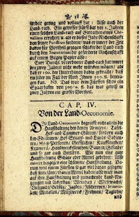 Cap. IV. Von der Land-Oeconomie.