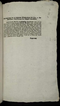Erläuterung der in letzterem Wochenblatt sub Nro. 25. befindlichen Verordnung das Umgeld betreffend : Zweybrücken den 21. August 1762.
