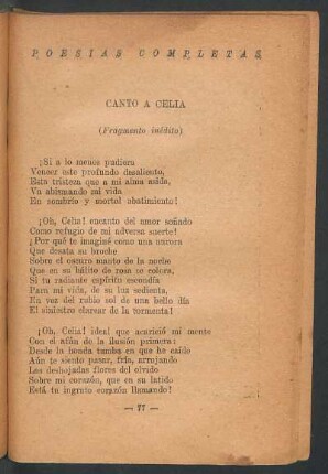 Canto a Celia : (Fragmento inédito)
