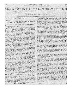Bardili, C. G.: Grundriß der ersten Logik etc. (Beschluß der im vorigen Stücke abgebrochenen Recension)