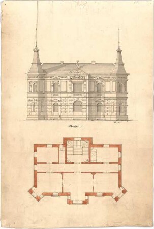 Reiffenstuel, Carl; Villenentwurf - Grundriss, Ansicht
