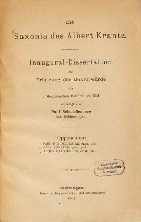 Die Saxonia des Albert Krantz