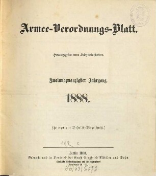 Armee-Verordnungsblatt. 22. 1888