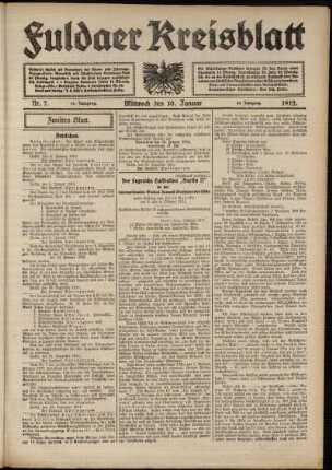 Zweite Ausgabe vom Mittwoch, den 10. Januar 1912.