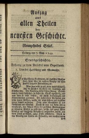Neunzehndes Stück. Coburg, den 7. May. 1749.