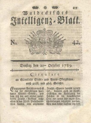 No. 42, Dinstag den 20ten October 1789