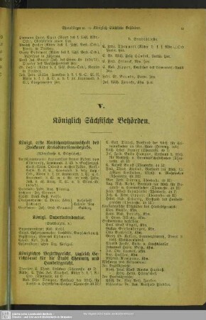 V. Behördenverzeichnis : V. Königlich Sächsische Behörden