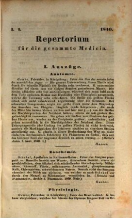 Repertorium für die gesammte Medicin, 1841, Bd. 1