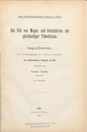 Ein Fall von Magen- und Ovarialkrebs mit gleichzeitiger Tuberkulose