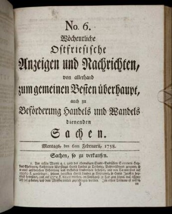 No. 6. Montags, den 6ten Februarii, 1758.