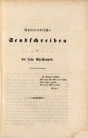 Unterirdische und Ueberirdische Sendschreiben an die liebe Christenheit veröffentlicht von Ludwig Georg