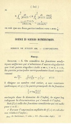 Licence ès sciences mathématiques.