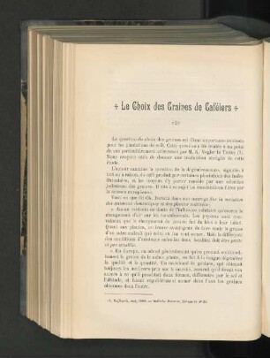 Le Choix des Graines des Gaféiers.