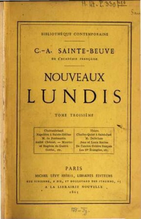 Nouveaux lundis, III