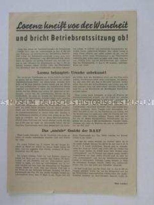 Propagandaflugblatt einer KPD-Betriebsgruppe bei BASF