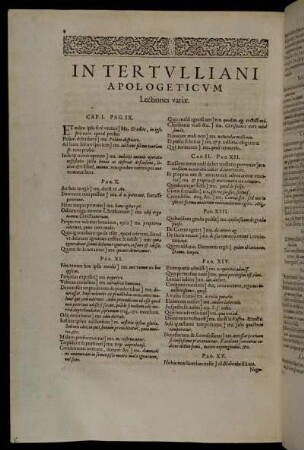 In Tertulliani Apologeticum Lectiones varæ.