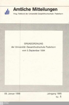 Grundordnung der Universität-Gesamthochschule Paderborn : vom 5. September 1994