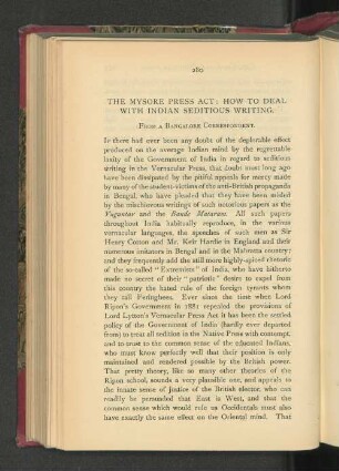 The Mysore Press Act. How to Deal with Indian Seditious Writing.